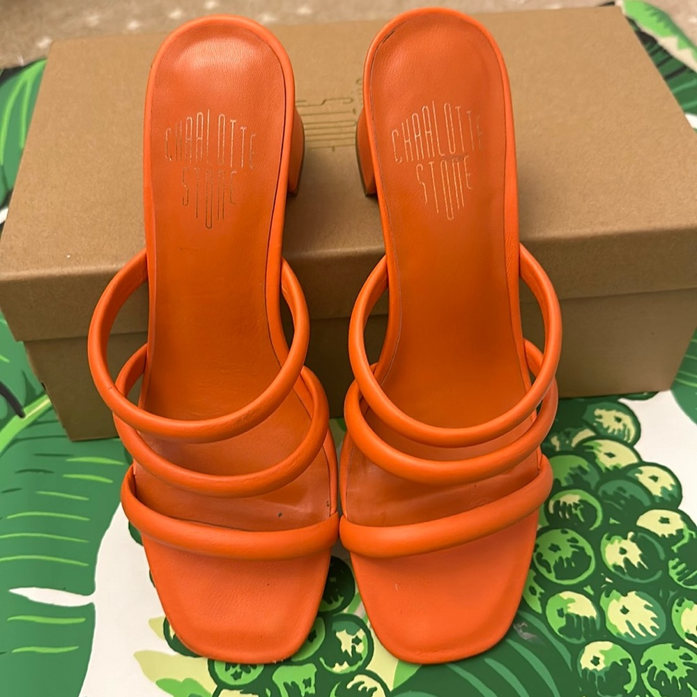 Charlotte Stone Belle Leather Sandal in Orange, Size 9